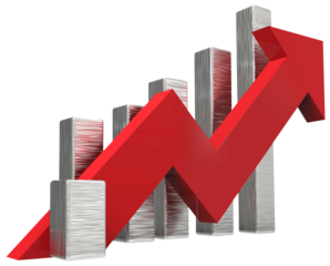 Red arrow and graph. Growing business concept.3D rendering.