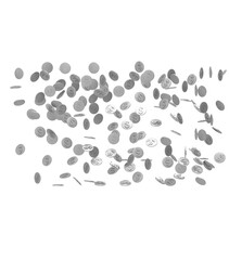 Falling silver coins from above isolated on transparent background. 3d illustration