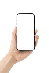 Hand holding the black smartphone with blank screen, Can use mock-up for your application or website design project.