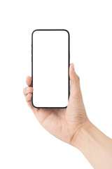 Hand holding the black smartphone with blank screen, Can use mock-up for your application or website design project.