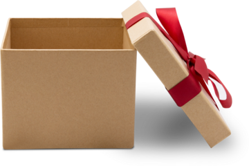 Gift box open lid on isolated png file with romantic, presents for Christmas day or valentine day, package with congratulation, wrapped paper, spring for decoration, copy space, holiday concept.