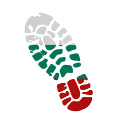 Boot print in colors of national flag on white background. Bulgaria