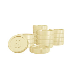 Gold coins cash money in piles isolated on a transparent background	
