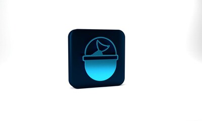 Blue Fishing bucket with fish icon isolated on grey background. Fish in a bucket. Blue square button. 3d illustration 3D render