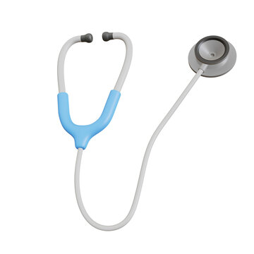 3d stethoscope icon. Rendering illustration of medical sign  Clinical diagnostic, listen to heartbeat medicine tool cartoon cute cardiology instrument in blue color.