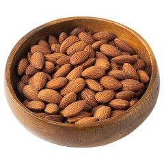 Almonds in wooden bowl mockup, Cutout.