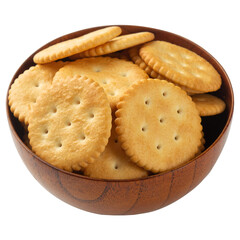 Cracker cookies in wooden bowl mockup, Cutout.