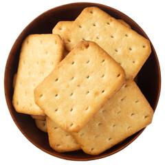 Cracker cookies in wooden bowl mockup, Cutout.
