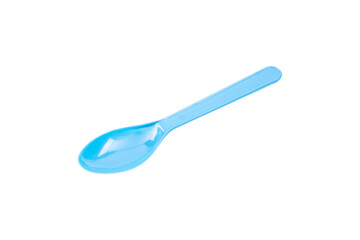 Blue plastic spoon isolated on white background.