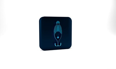 Blue Fishing lure icon isolated on grey background. Fishing tackle. Blue square button. 3d illustration 3D render