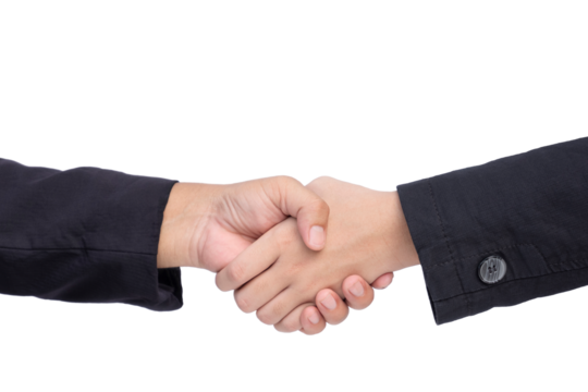 Close up mature and young businessmen are shaking hands on transparent background, Png file	 - Powered by Adobe