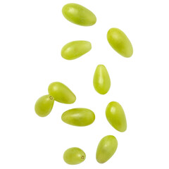 Falling green grapes, Cutout.