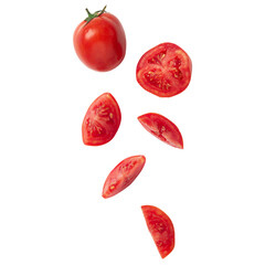 Falling tomato slice, Cutout. - obrazy, fototapety, plakaty