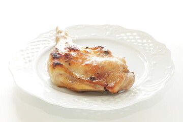 Barbecue grilled chicken tight on white plate for barbecue food image