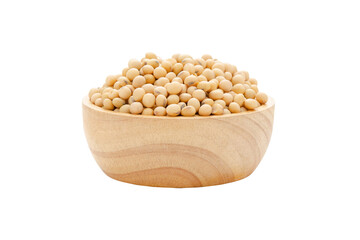 Soybeans in bowl wood isolated on white background with clipping path