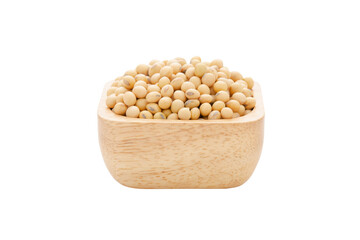 Soybeans in bowl wood isolated on white background with clipping path