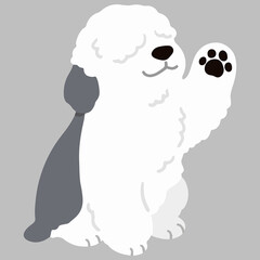 Simple and adorable Old English Sheepdog illustration waving hand flat colored