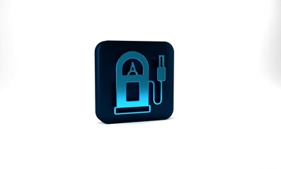 Blue Petrol or gas station icon isolated on grey background. Car fuel symbol. Gasoline pump. Blue square button. 3d illustration 3D render