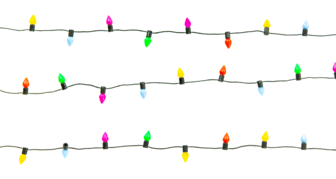 Christmas lights string isolated on white background with clipping path.