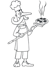 Sketch of a cook with pizza