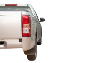 back view silver pick up truck isolated on white background with clipping path