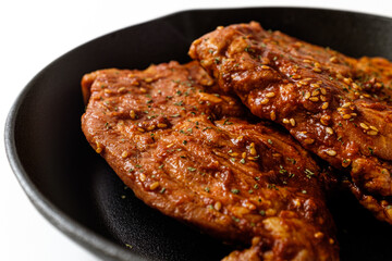 Pork neck barbecue on white background