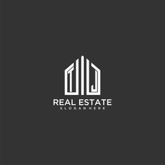 TJ initial monogram logo for real estate with home shapes creative design