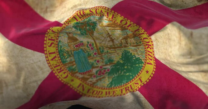 Old flag of Florida state waving, region of the United States - loop