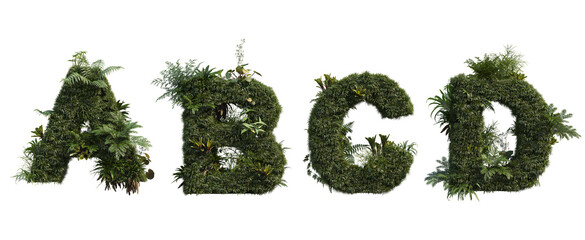 Vertical garden on lettering on transparent background