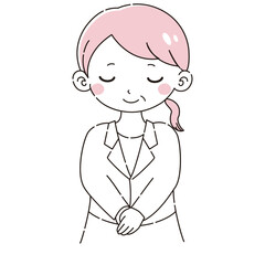 おじぎをする白衣を着たシニア女性のイラスト