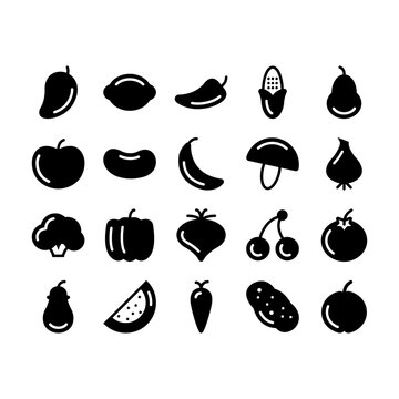 Fruits and Vegetables glyph icon set image vector image