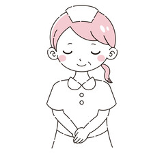 おじぎをする白衣を着たシニア女性のイラスト