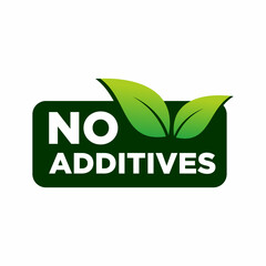 No additives sign for healthy natural food products label - vector isolated pictogram with plant leaf