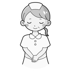 おじぎをする白衣を着たシニア女性のイラスト