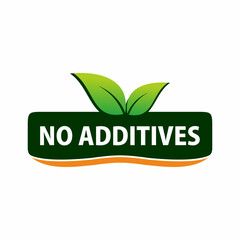 No additives sign for healthy natural food products label - vector isolated pictogram with plant leaf