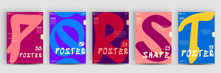 Creative fashionable poster design. Letters P,Q,R,S,T. Alphabet. Template poster, banner, magazine mockup.