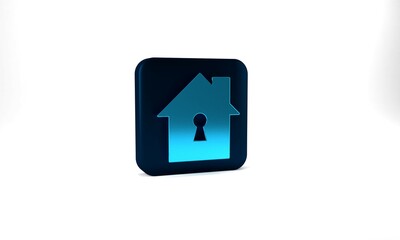 Blue House under protection icon isolated on grey background. Home and shield. Protection, safety, security, protect, defense concept. Blue square button. 3d illustration 3D render