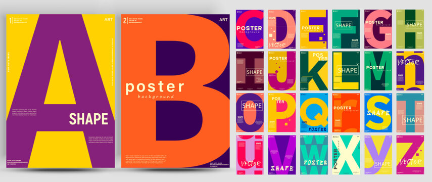 Mega collection of posters. Creative fashionable poster design. Letters. Alphabet. Template poster, banner, magazine mockup.