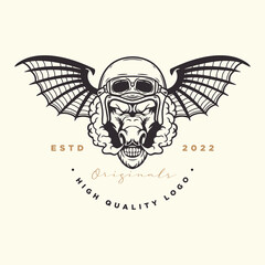 biker template logo with bull's head and smoky wings.