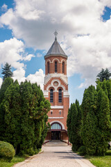 Fototapeta na wymiar Vertical view of the Episcopal Church in Curtea de Arges Monastery in Romania