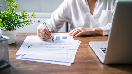 Auditor or internal revenue service staff, Business women checking annual financial statements of...