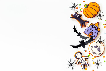 Funny cookies and spiders for Halloween party background