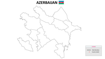 Azerbaijan Map. State and district map of Azerbaijan. Political map of Azerbaijan with outline and black and white design.