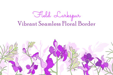 Seamless Border Made with Hand Drawn Larkspur