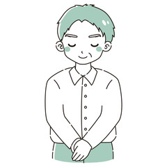 おじぎをするシャツを着たシニア男性のイラスト