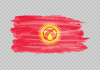 Watercolor painting flag of Kyrgyzstan - obrazy, fototapety, plakaty