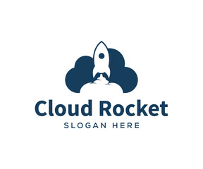 Rocket Launch Vector Logo. Cloud Rocket Logo Design Template