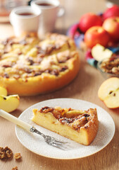 Apple pie with walnuts - typical autumn dish