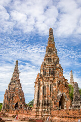 The Prang in Wat Chaiwatthanaram. A Buddhist temple in the city of Ayutthaya Historical Park, Thailand, on the west bank of the Chao Phraya River. was constructed in 1630 by the king. 