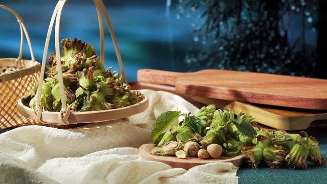 Northeast summer fresh raw hazelnuts in July